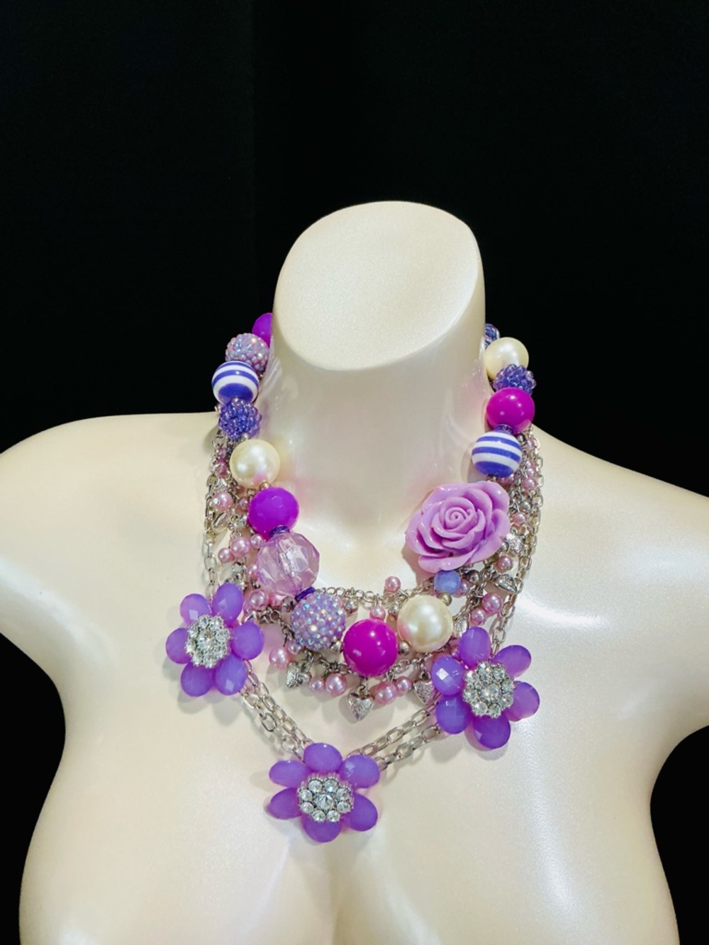 3 Layered Bridgeton Inspired Statement Purple Floral Multi-Strand Necklace’s EUC